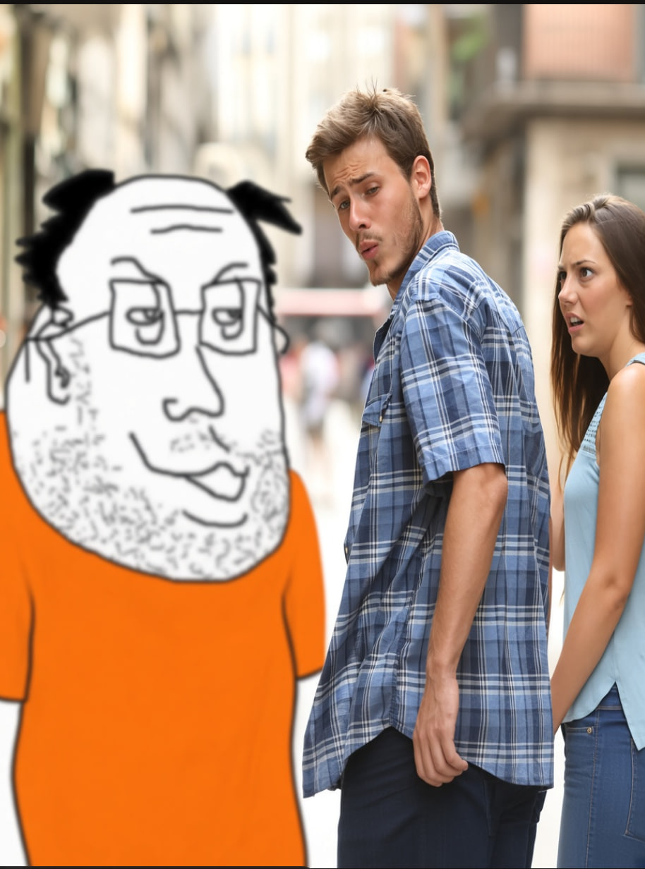 Wojak moderator distracts a couple on the street